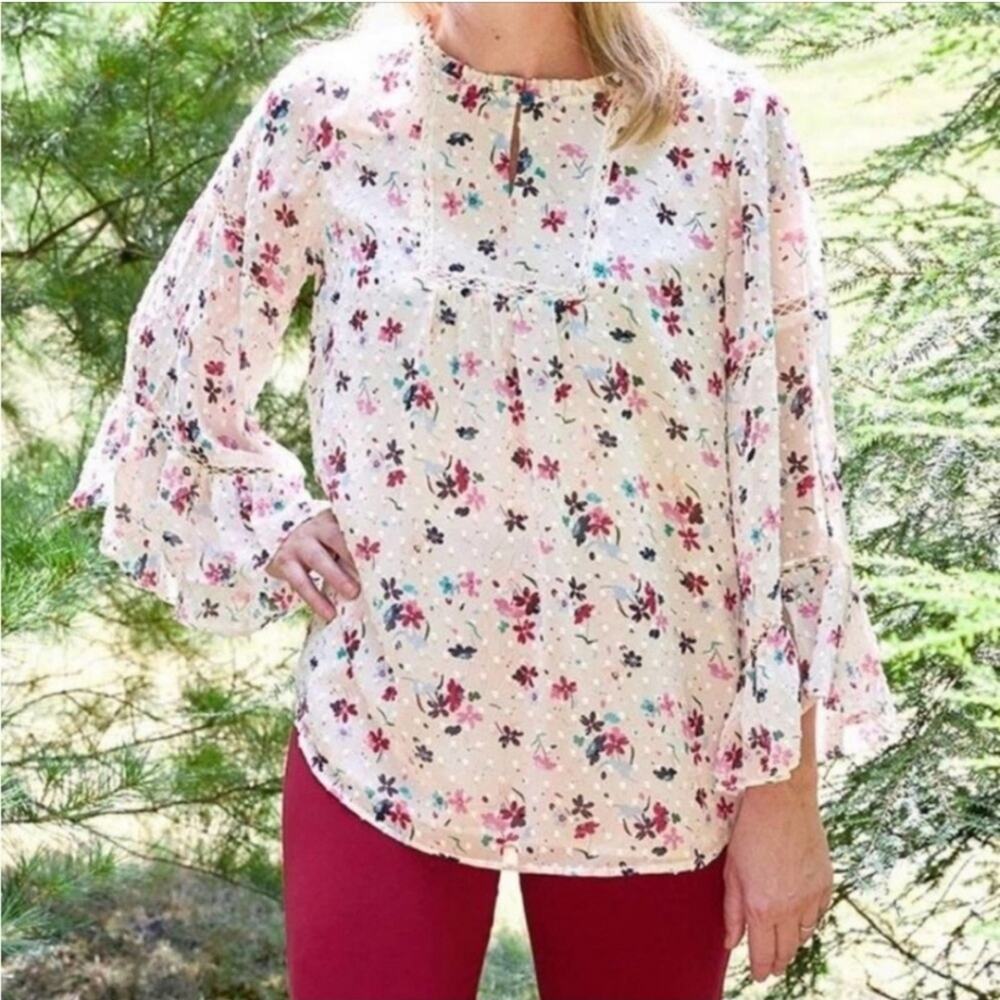 NWT Matilda Jane What's Up Button Cup Floral Blouse White size Medium